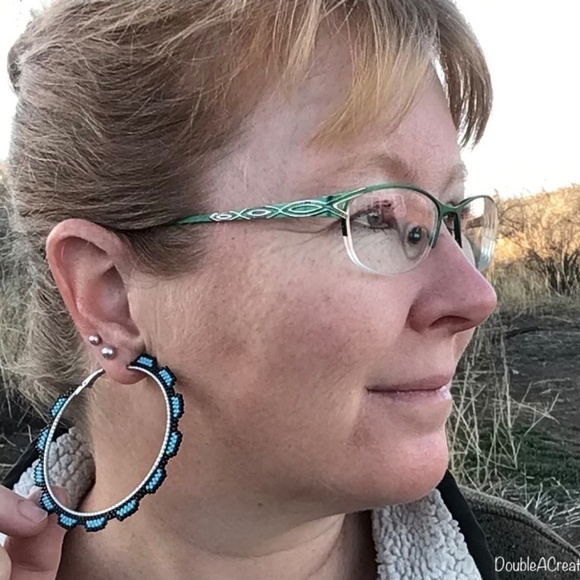 Turquoise Beaded Hoops, New, Handmade by Me - Picture 13 of 14